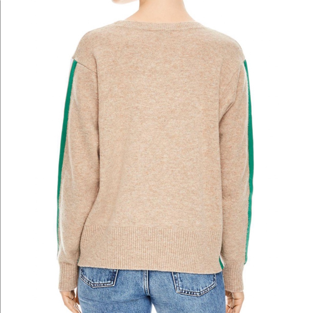 Sandro amour tan brown green white stripe long sleeves crewneck wool sweater top - Picture 2 of 13
